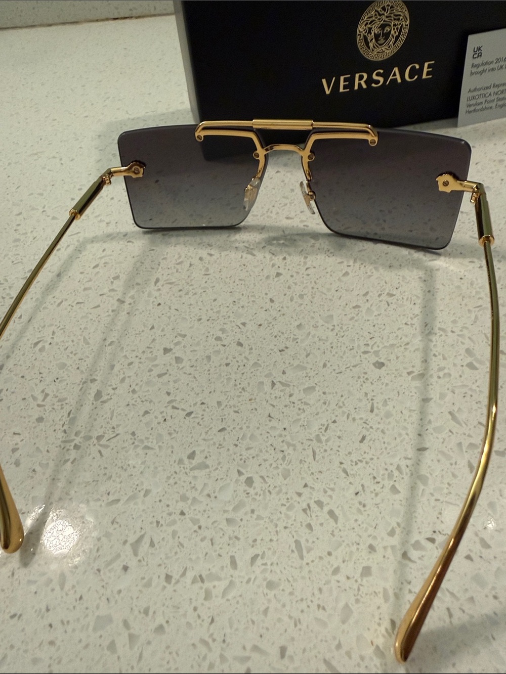 Versace Gold Frame Sunglasses with Dark Gradient Lenses and Medusa Accents - Picture 3 of 7